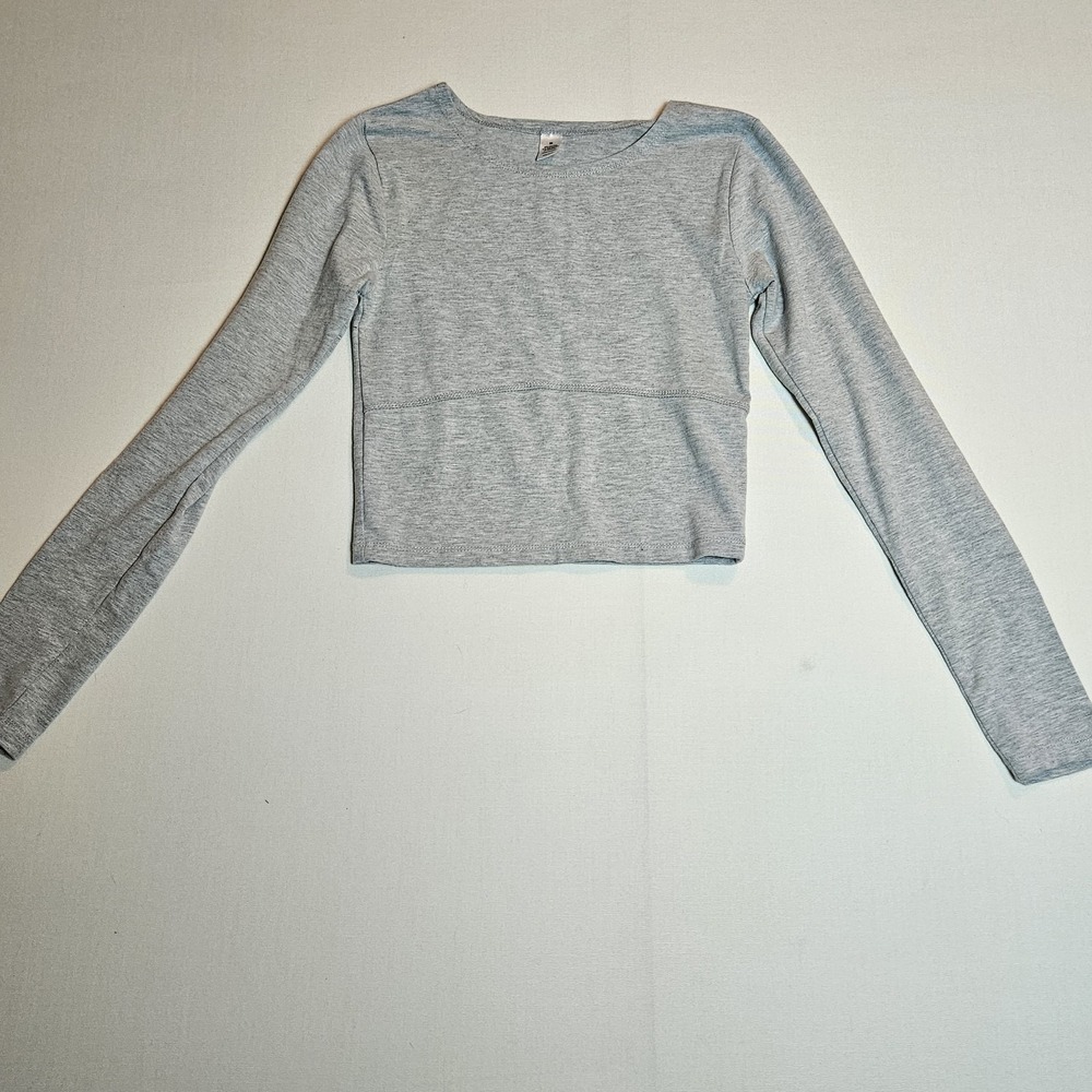 Gray Long Sleeve Crop Top M Soft Stretch Cotton‎ Blend Basic Fitted Minimalist